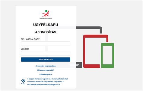 Magyarország.hu Ügyfélkapu bejelentkezési felület