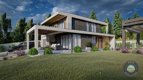 Modern könnyűszerkezetes ház látványterve