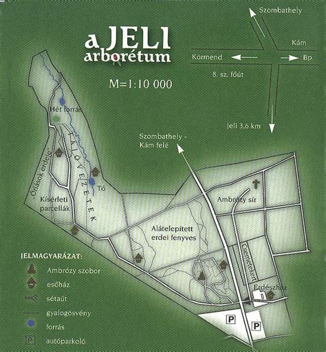 Térkép a Jeli Arborétum tájövezeteiről