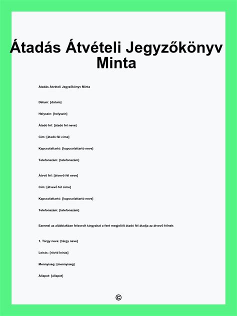 átadás-átvételi jegyzőkönyv ingatlanhoz