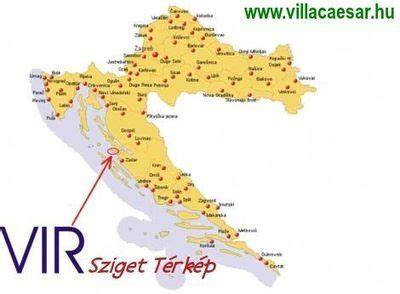 Vir sziget térkép és apartmanház elhelyezkedése a Žitna öböl közelében