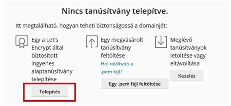 Felhasználói felület a cPanelben az SSL tanúsítványok kezeléséhez