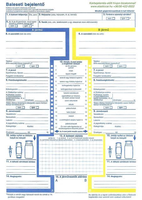 Kék-sárga baleseti bejelentő nyomtatvány