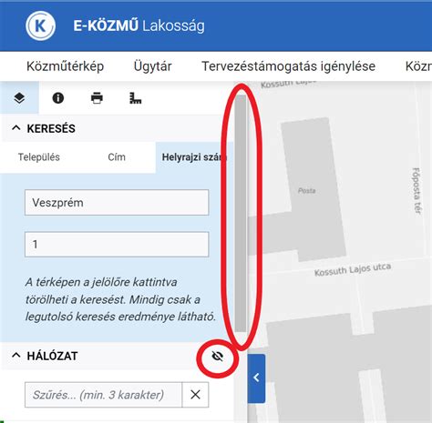 Felhasználói felület a helyrajzi szám keresőhöz
