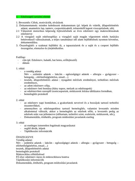 Dokumentáció tartalmi elemei