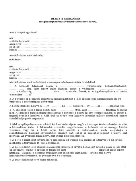 bérleti szerződés dokumentum részlet
