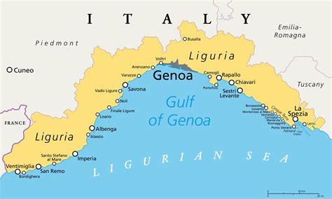 Térkép Genovával és Liguria régióval