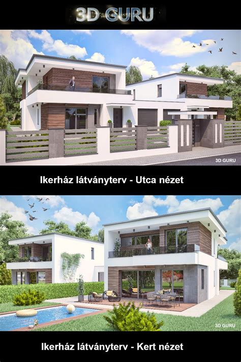 Egyszintes modern ikerház látványterv