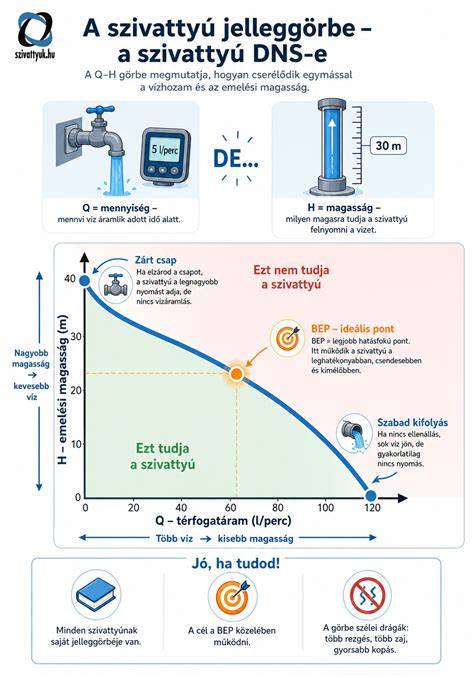 Tájékoztató diagramm: emelőmagasság és vízhozam összefüggése