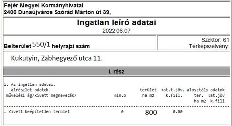 Példa az ingatlan leíró adataira