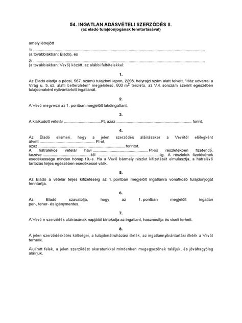 Ingatlan adásvételi szerződés