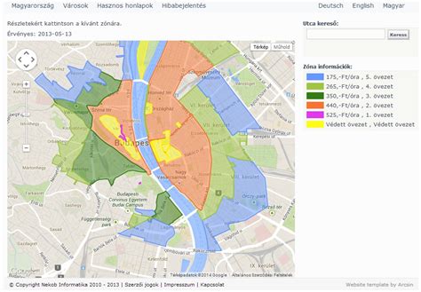 Térkép a lakó-pihenő övezetek elhelyezkedéséről Budapesten
