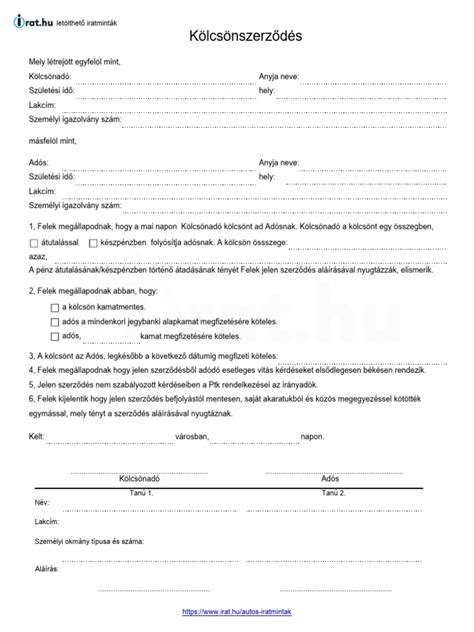 autó kölcsönadási szerződés mintája