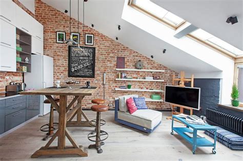 tetőtéri lakás belső látványterve modern loft stílusban