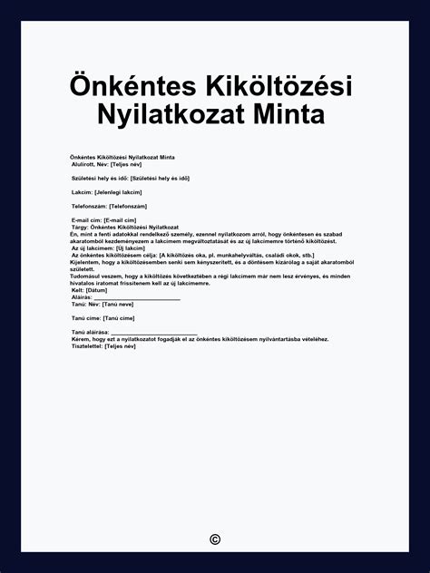 Kiköltözési nyilatkozat minta