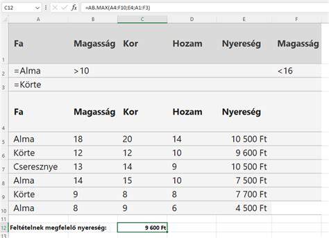 példa Excel kalkulátor képernyő