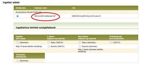 Helyrajzi szám kereső felülete és rétegkínálat vizuális ábrája