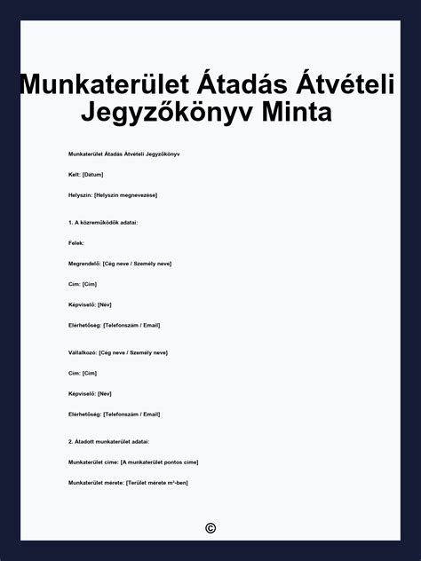 Munkaterület átadás-átvételi jegyzőkönyv minta
