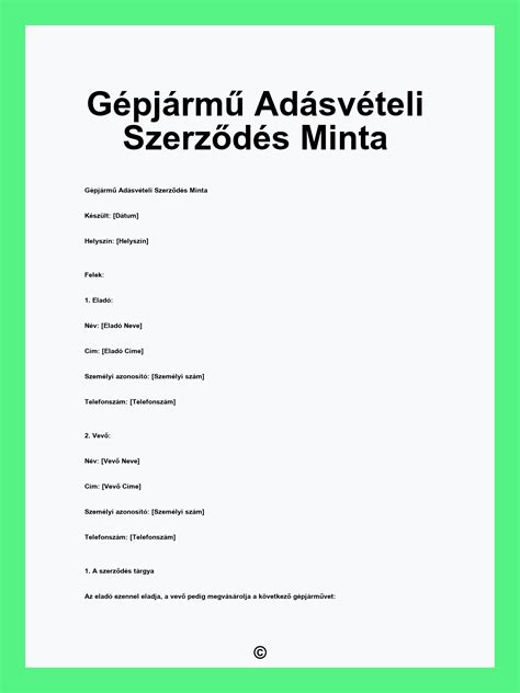 Gépjármű adásvételi szerződés minta