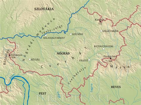 Térkép Nógrád megyéről és Szécsény környékéről