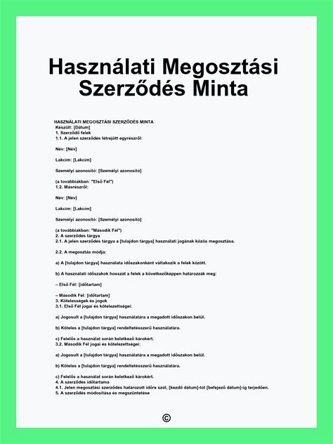 használati megosztási szerződés minta