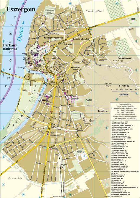 Mapa: Esztergom főbb lakótelepei