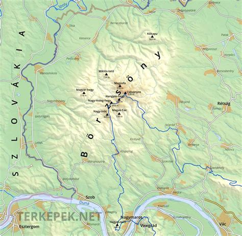 Térkép a Börzsöny régióról és Tésa elhelyezkedéséről