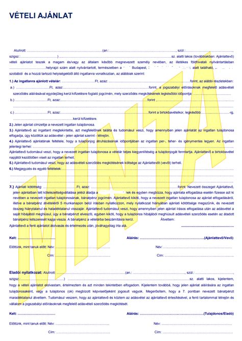 Vételi ajánlat sablon