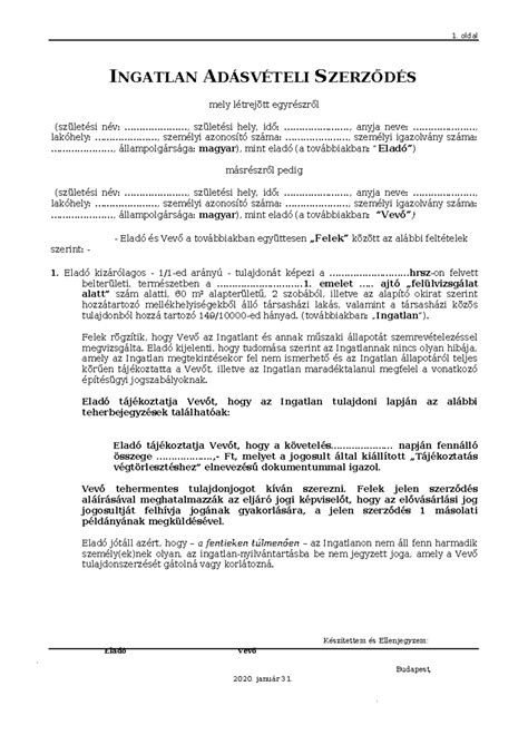 Ingatlan adásvételi szerződés minta