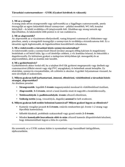 Társasházi csatornarendszer felépítése