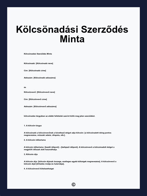 Kölcsönadási szerződés minta