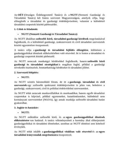 Az OÉT elé benyújtandó dokumentáció felépítése