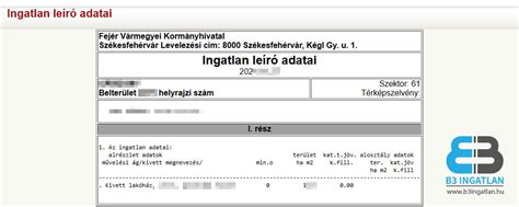 Az ingatlan leíró adatai a tulajdoni lap I. részében