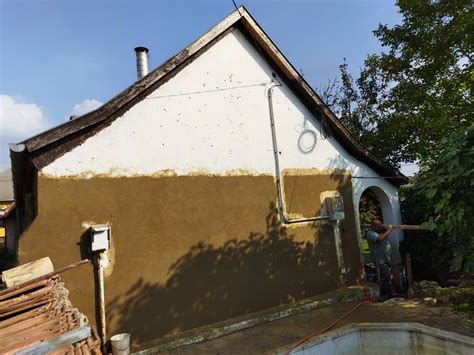 Vályogház külső falának rétegrendje