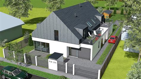 3D látványterv a villa külső kialakításáról és medencéről