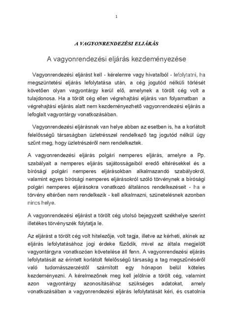 Speciális vagyonrendezési eljárás folyamatábrája