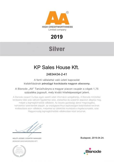 A Kp Sales House Kft. logója és minősítései