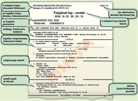 Tulajdoni lapon megjelenő adatok példája