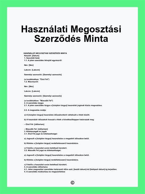 Ábra: Használati megosztási szerződés elemei és a közös használat logikája