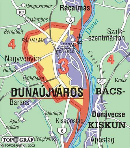 Részletes térkép Dunaújváros szakaszai: Belváros, Béke városrész, Technikum városrész