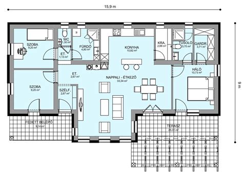 Könnyűszerkezetes ház alaprajz 58 nm