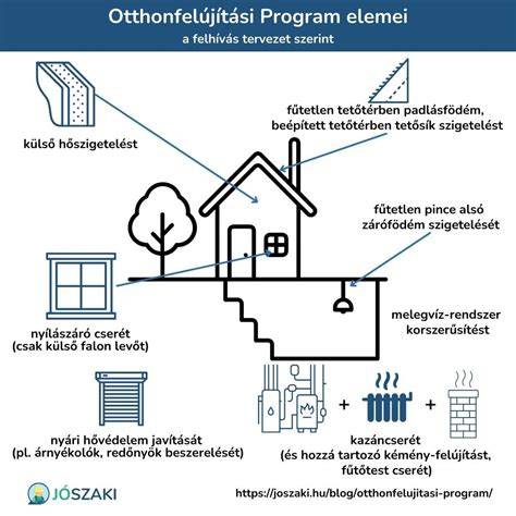 Infografika: Az Otthonfelújítási Program keretstruktúrája (támogatás és hitel aránya, 30%-os energiatakarítás célja)