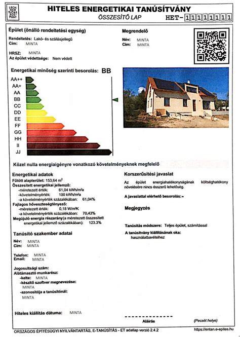 Energetikai tanúsítvány minta oldalai és fotódokumentáció