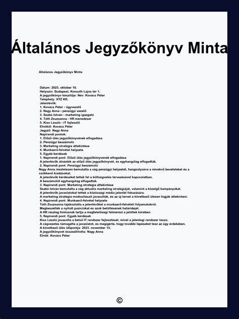 Átlátható példa egy ellenőrzési jegyzőkönyv felépítésére
