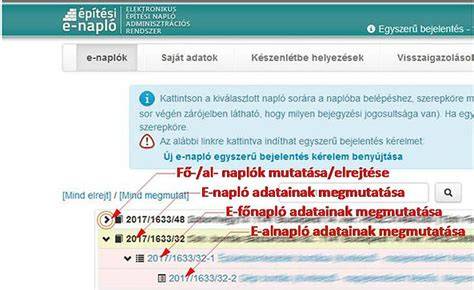 Elektronikus építési napló felépítése: e-főnapló, e-alnapló, mellékletek, offline és online hozzáférés