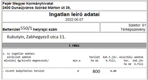 Példa ingatlan leíró adatokra a tulajdoni lapon
