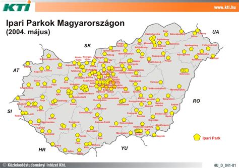 Térkép az ipari parkok megközelíthetőségével