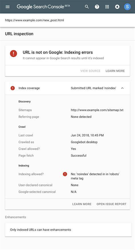 URL ellenőrző folyamat a Search Console-ban