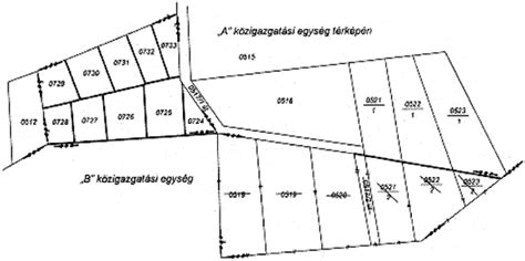 váztérkép ábrázolása a földrészlet határával és helyrajzi számokkal