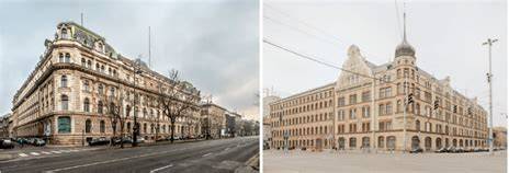 Váci út 72-74. - Műemléki komplexum látképe, a kupolás saroktorny és a rekonstrukció részletei